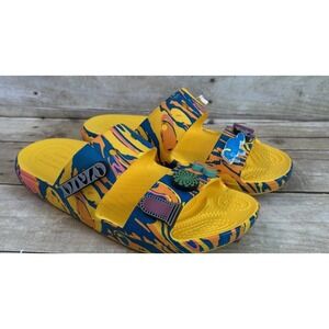 Crocs Diplo Sandals Mens 7, Women's 9, Yellow Classic 2 Strap Slide Tie Dye